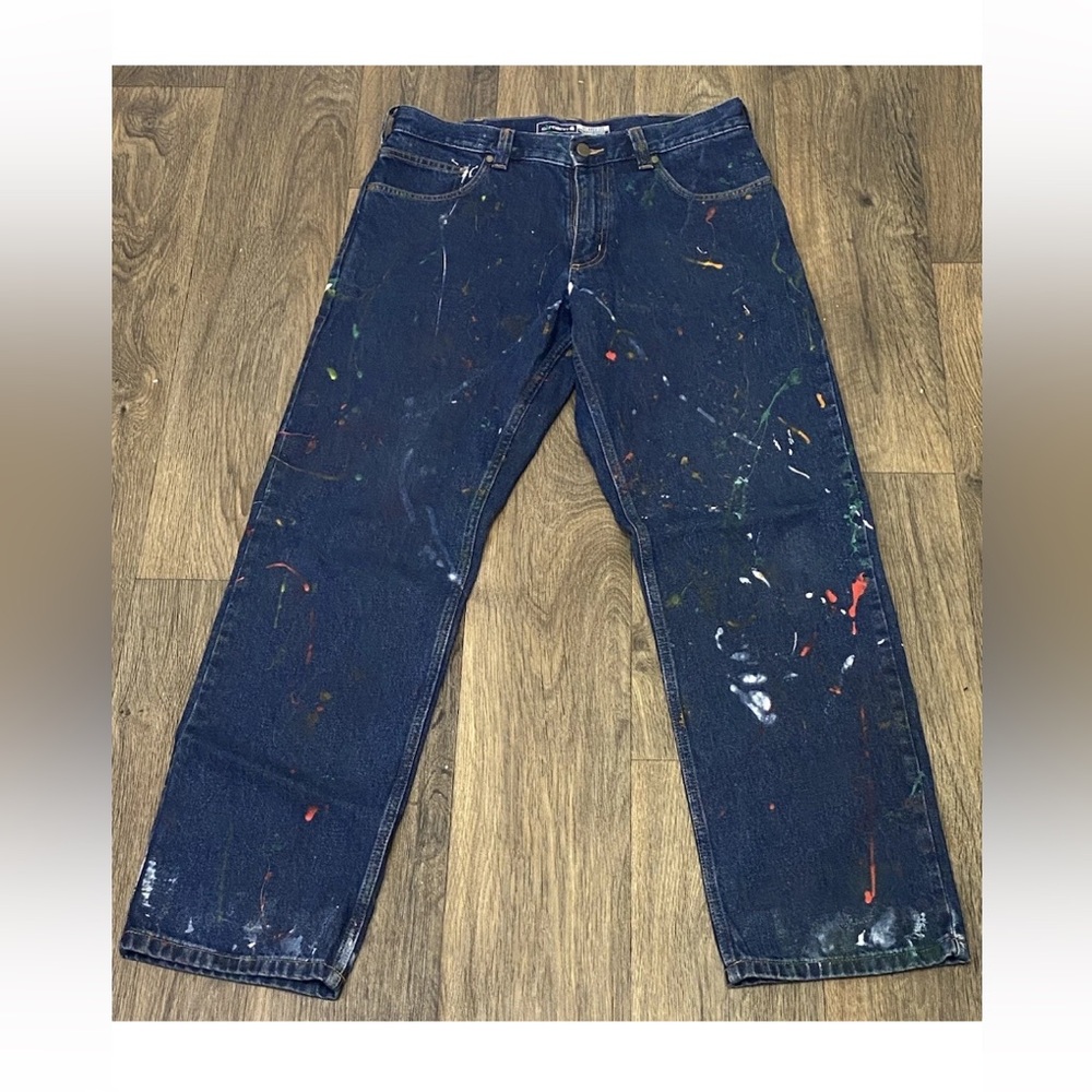 Men's Carhartt relaxed fit Blue Paint splatter denim Jeans Sz 32 Vintage Y2K